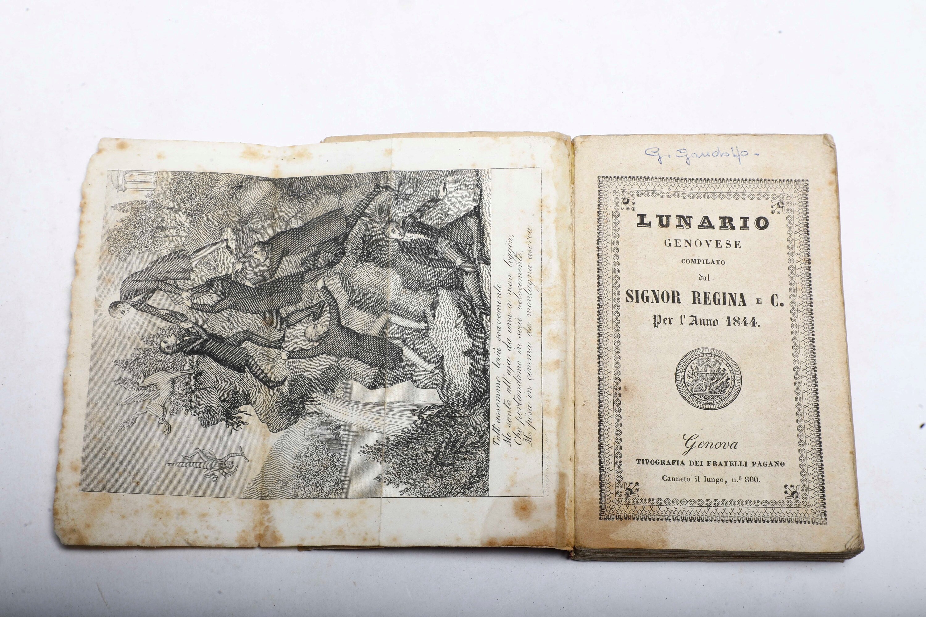 Lu Sciù Regina Lunario Genovese..genova, Tipografia dei Fratelli Pagano, 1830-1844