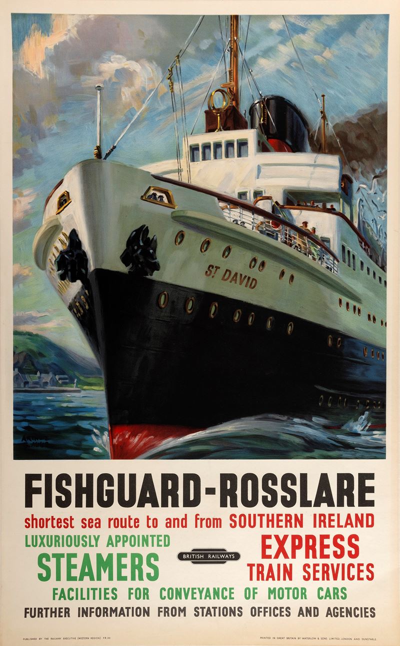 Arthur George Mills : Fishguard  - Rosslare  - Auction Vintage Posters and Collectible - Cambi Casa d'Aste