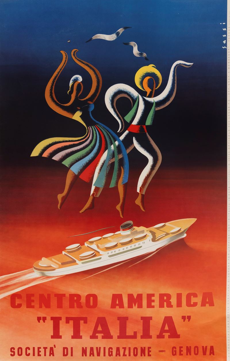 Alda Sassi : Centro America “Italia” Società di Navigazione Genova.  - Asta Manifesti d'Epoca e Collectible - Cambi Casa d'Aste
