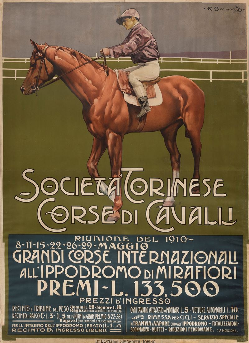 R. Bernard : Società Torinese Corsa di Cavalli  - Asta Manifesti d'Epoca e Collectible - Cambi Casa d'Aste