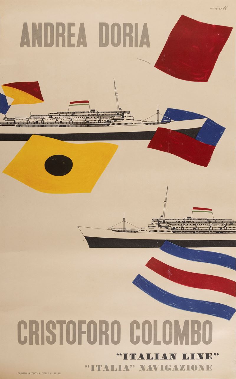 Enrico Ciuti : Andrea Doria - Cristoforo Colombo “Italian Line”  - Auction Vintage Posters and Collectible - Cambi Casa d'Aste