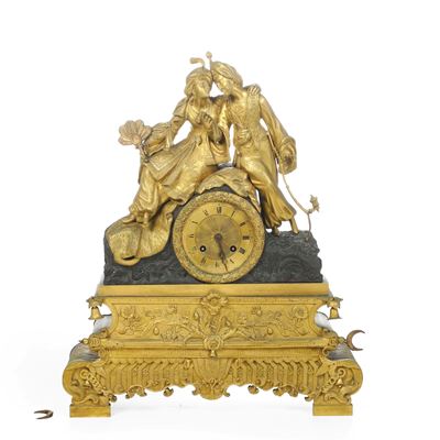 Pendola da Tavolo in Bronzo Brunito e Bronzo Dorato. Fine XIX-inizi XX Secolo
