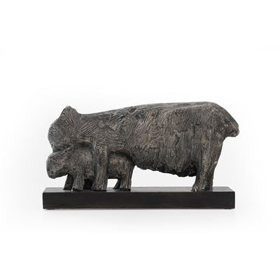 Scultura a tutto tondo, Mammifero con cucciolo, gesso dipinto (XX secolo)
