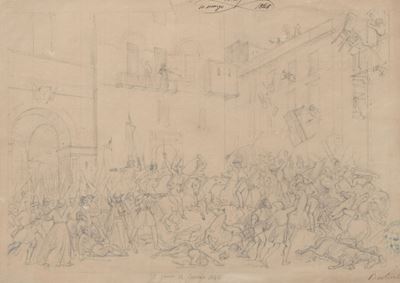 Bertini, Rivoluzione di Palermo (12 gennaio 1848), bozzetto a matita