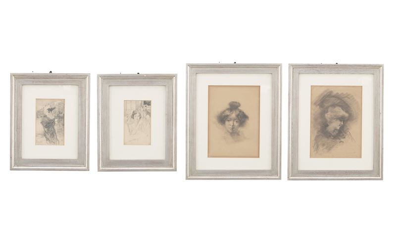 Pompeo Mariani : Gruppo di quattro disegni a matita e carboncino  - Asta Antiquariato - Cambi Casa d'Aste
