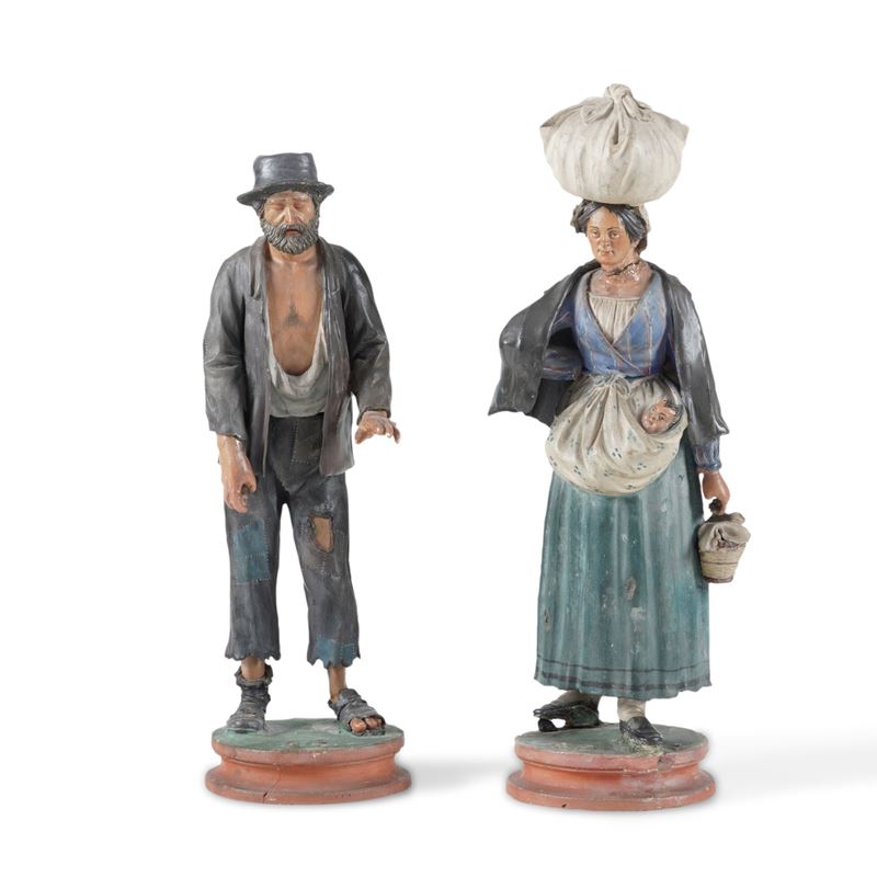 Giulio Pescio, Albisola, figura di lavandaia e figura di mendicante  - Asta Antiquariato - Cambi Casa d'Aste