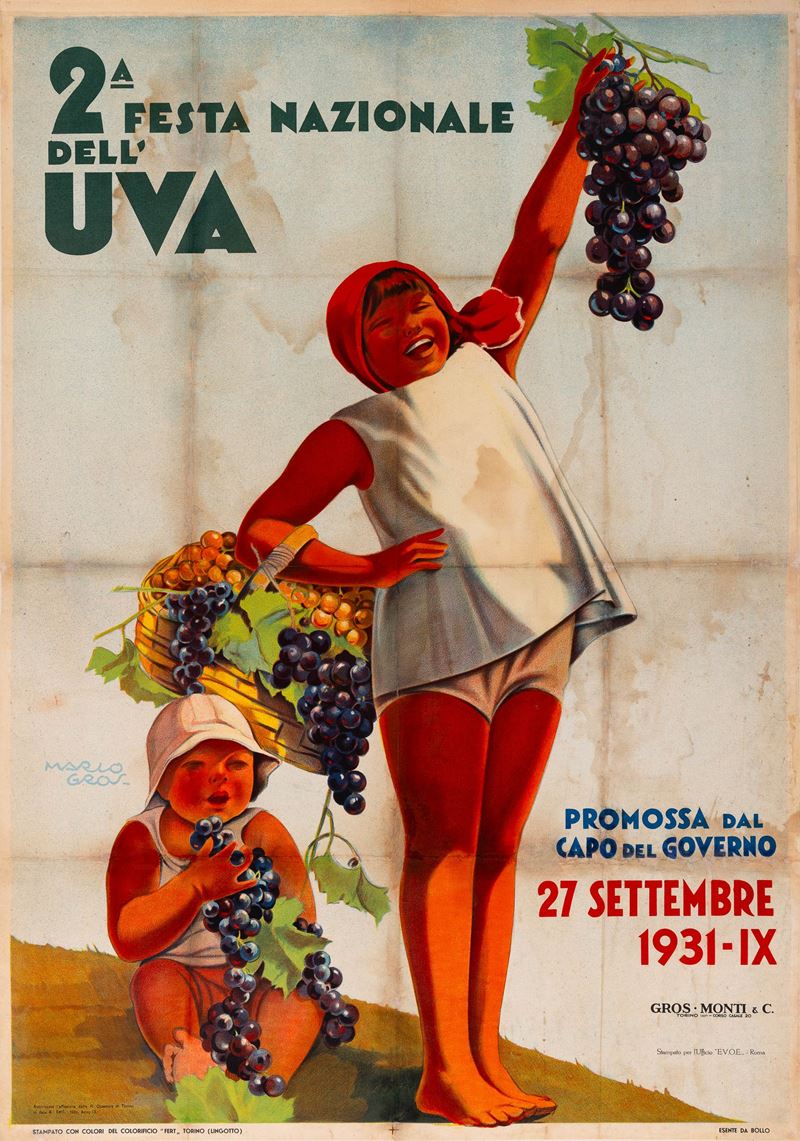 Mario Gros : 2ª Festa Nazionale dell’Uva  - Asta Manifesti e Collectible - Cambi Casa d'Aste