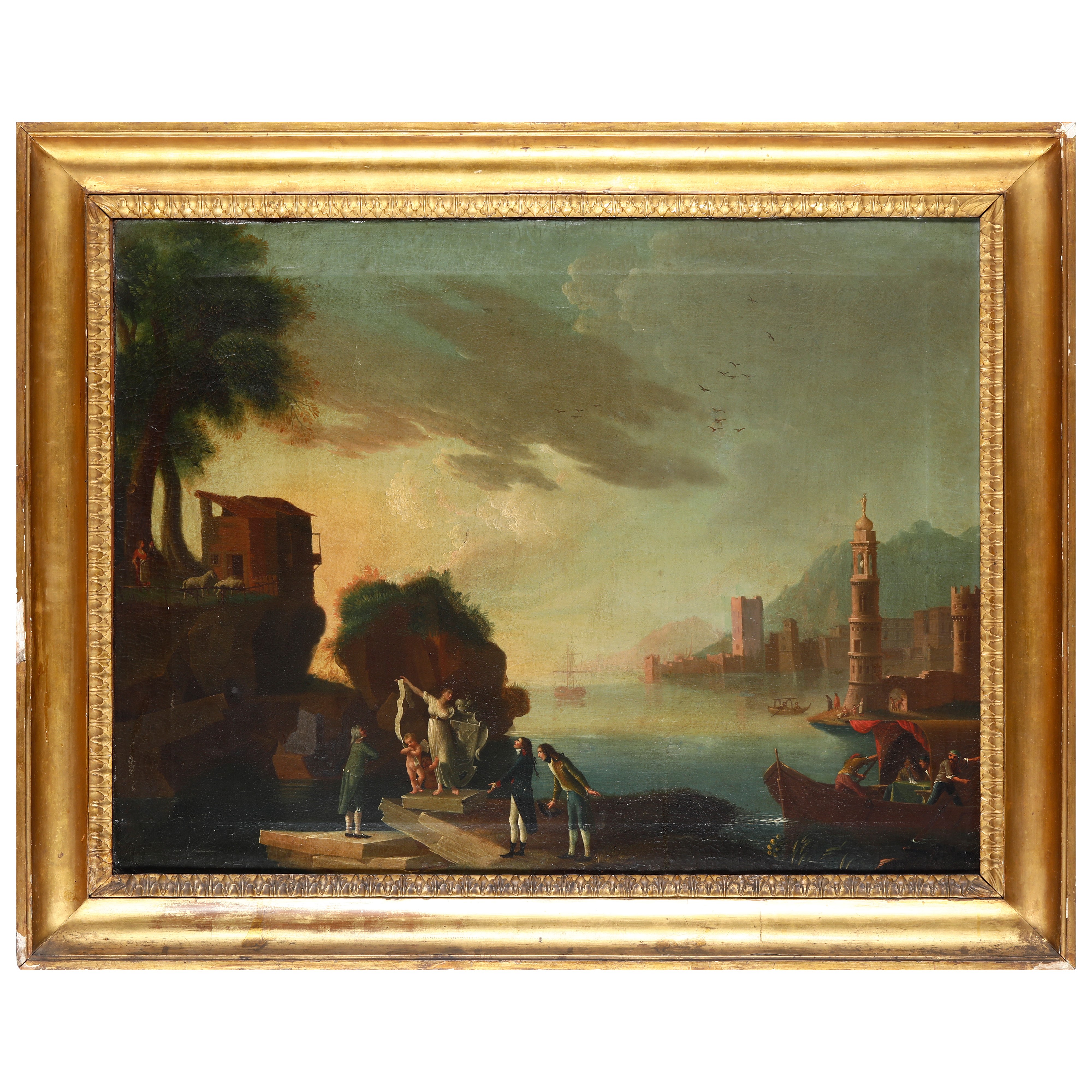 Scuola del XVIII secolo Veduta costiera con personaggi