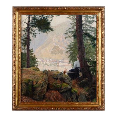 Scuola tedesca del XIX secolo, Paesaggio, olio su tela
