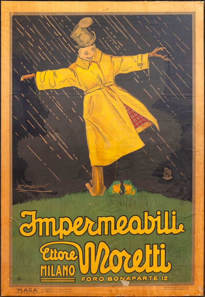 Achille Luciano Mauzan : Impermeabili Moretti - Milano  - Asta Manifesti e Collectible - Cambi Casa d'Aste