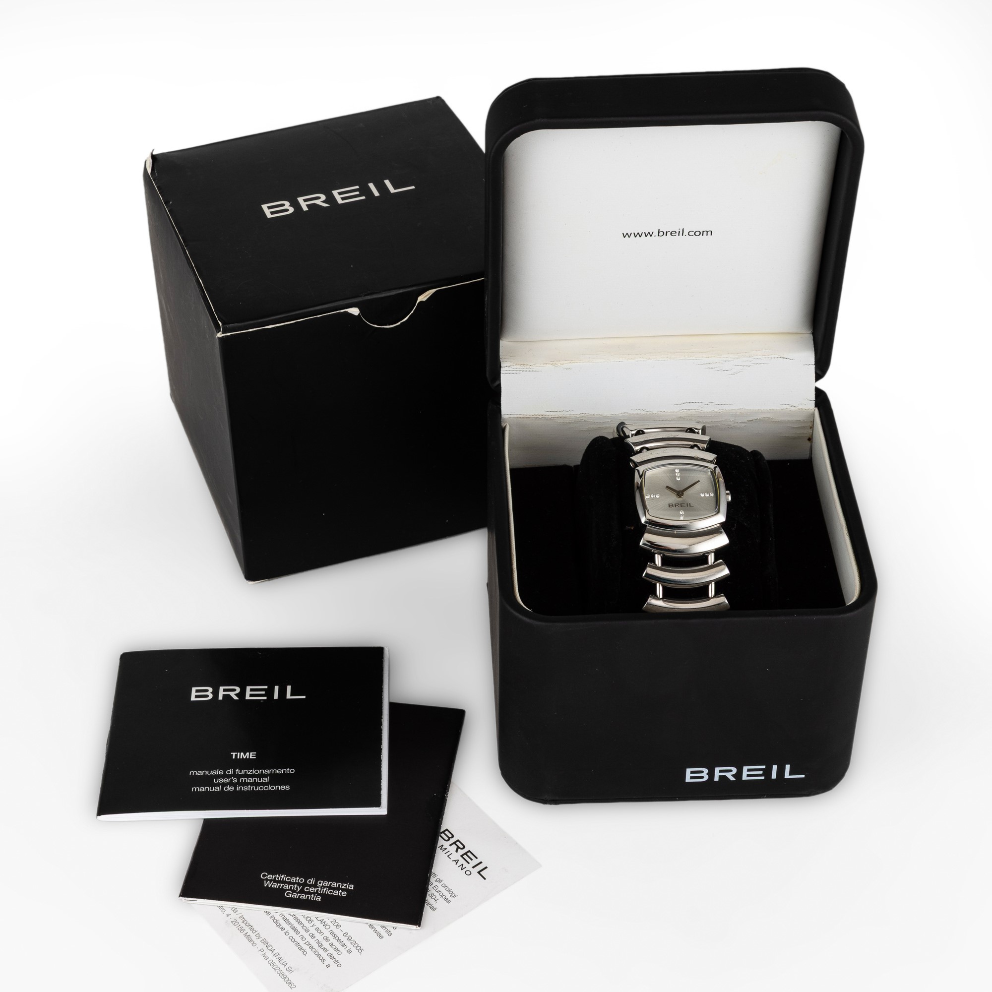 Breil - Solo tempo in acciaio con quadrante argenté soleil e brillanti, movimento al quarzo, 24x2...