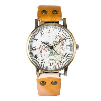 Orologio in metallo con quadrante decorato a mappa geografica, movimento al quarzo