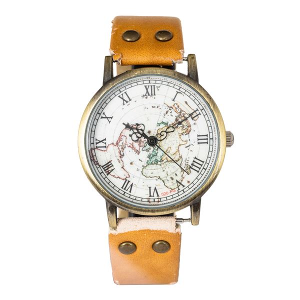 Orologio in metallo, quadrante decorato con mappa geografica, movimento al quarzo, 39 mm