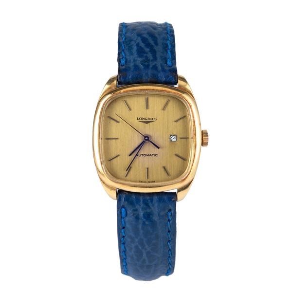 Longines - Carrè in oro giallo 18k, quadrante champagne con indici applicati e datario al tre, carica automatica, 28 mm
