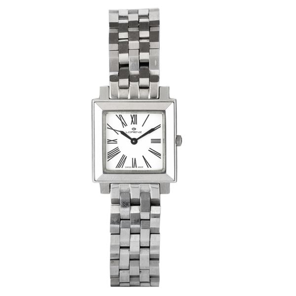 Lady in acciaio, quadrante bianco con numeri Romani, movimento al quarzo, 22x22 mm<BR>