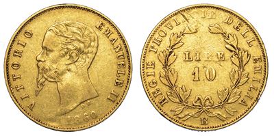 Re Eletto. Vittorio Emanuele II di Savoia, 1859-1861. 10 Lire 1860. Bologna.