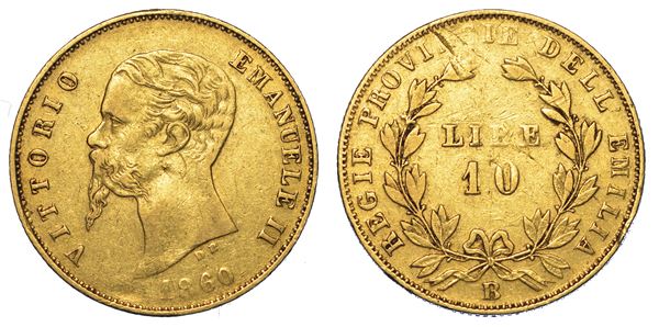 RE ELETTO. VITTORIO EMANUELE II DI SAVOIA, 1859-1861. 10 Lire 1860. Bologna.