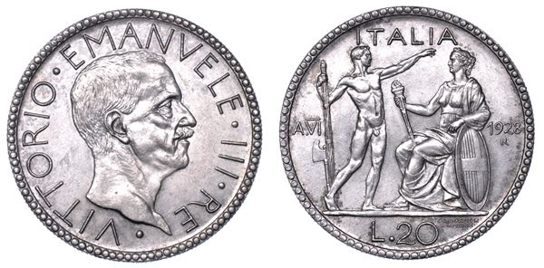 REGNO D’ITALIA. VITTORIO EMANUELE III DI SAVOIA, 1900-1946. 20 Lire 1928/VI. Littore.