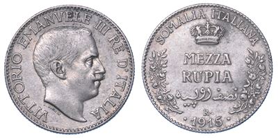 Somalia Italiana. Vittorio Emanuele III di Savoia, 1909-1925. Mezza Rupia 1915.