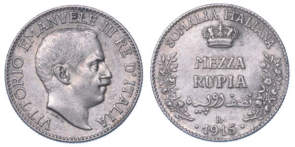 SOMALIA ITALIANA. VITTORIO EMANUELE III DI SAVOIA, 1909-1925. Mezza Rupia 1915.