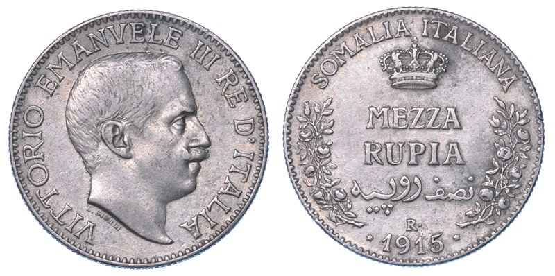 SOMALIA ITALIANA. VITTORIO EMANUELE III DI SAVOIA, 1909-1925. Mezza Rupia 1915.  - Auction Numismatics - I - Cambi Casa d'Aste