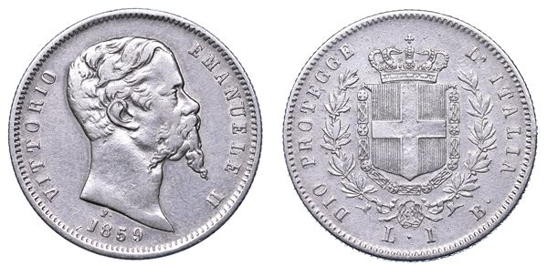 RE ELETTO. VITTORIO EMANUELE II DI SAVOIA, 1859-1861. Lira 1859. Bologna.