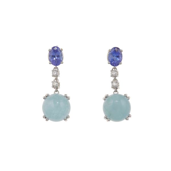 Pair of tanzanite, diamond and gold earrings