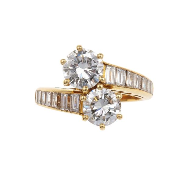 Anello "Toi et Moi" con due diamanti taglio brillante di ct 1.00 e 1.20 circa