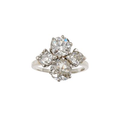 Anello con Quattro Diamanti di Vecchio Taglio per Ct 3.40 Circa