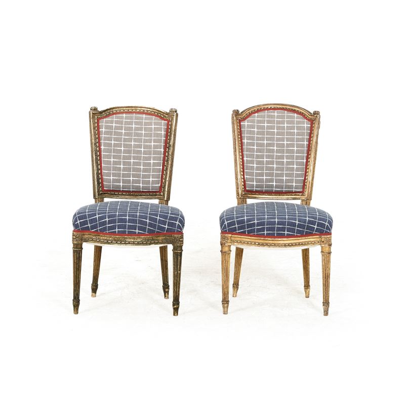 Coppia di sedie intagliate e dorate stile Luigi XVI. XIX-XX secolo  - Auction Antiques - Cambi Casa d'Aste