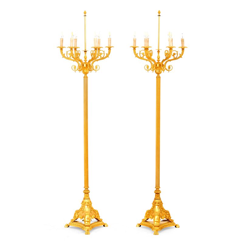 Coppia di piantane a sei luci in bronzo dorato  - Asta Antiquariato - Cambi Casa d'Aste