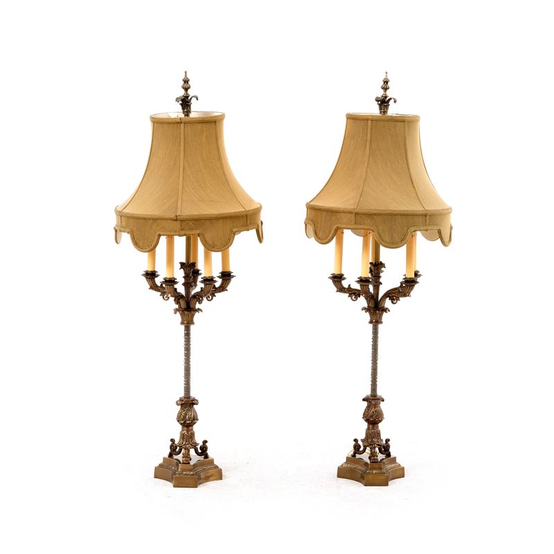Coppia di candelabri in bronzo dorato e cristallo. XIX secolo  - Asta Antiquariato - Cambi Casa d'Aste