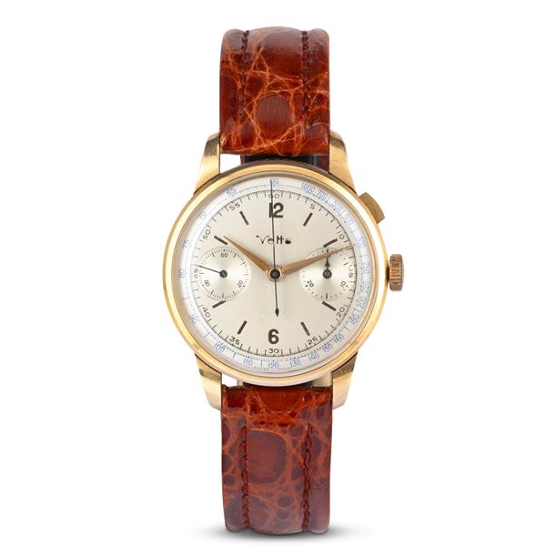 Vetta - Monopulsante in oro giallo 18k, quadrante argentè con contatori al tre e al nove e lancette Dauphine, carica manuale, 37 mm