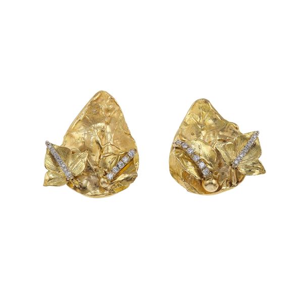 Pair of gold and diamond earrings