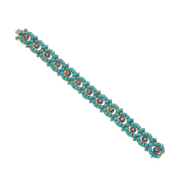 Turquoise, diamond, sapphire and gold bracelet
