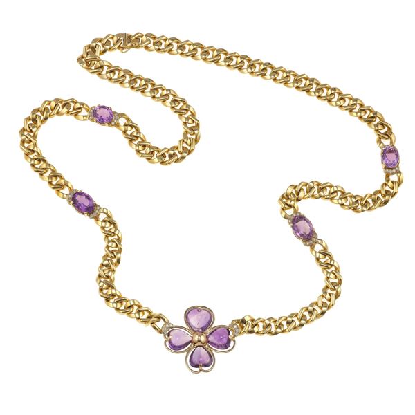 Amethyst, diamond and gold sautoir