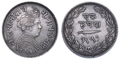 India - Baroda. Sayaji Rao III,1875-1938. Rupee Anno 1951 (1894).