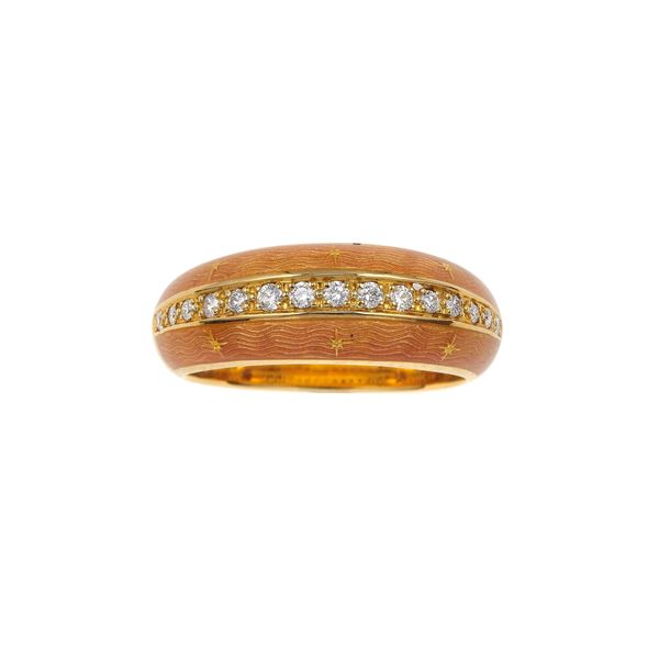 Enamel and diamond ring. Signed Fabergé