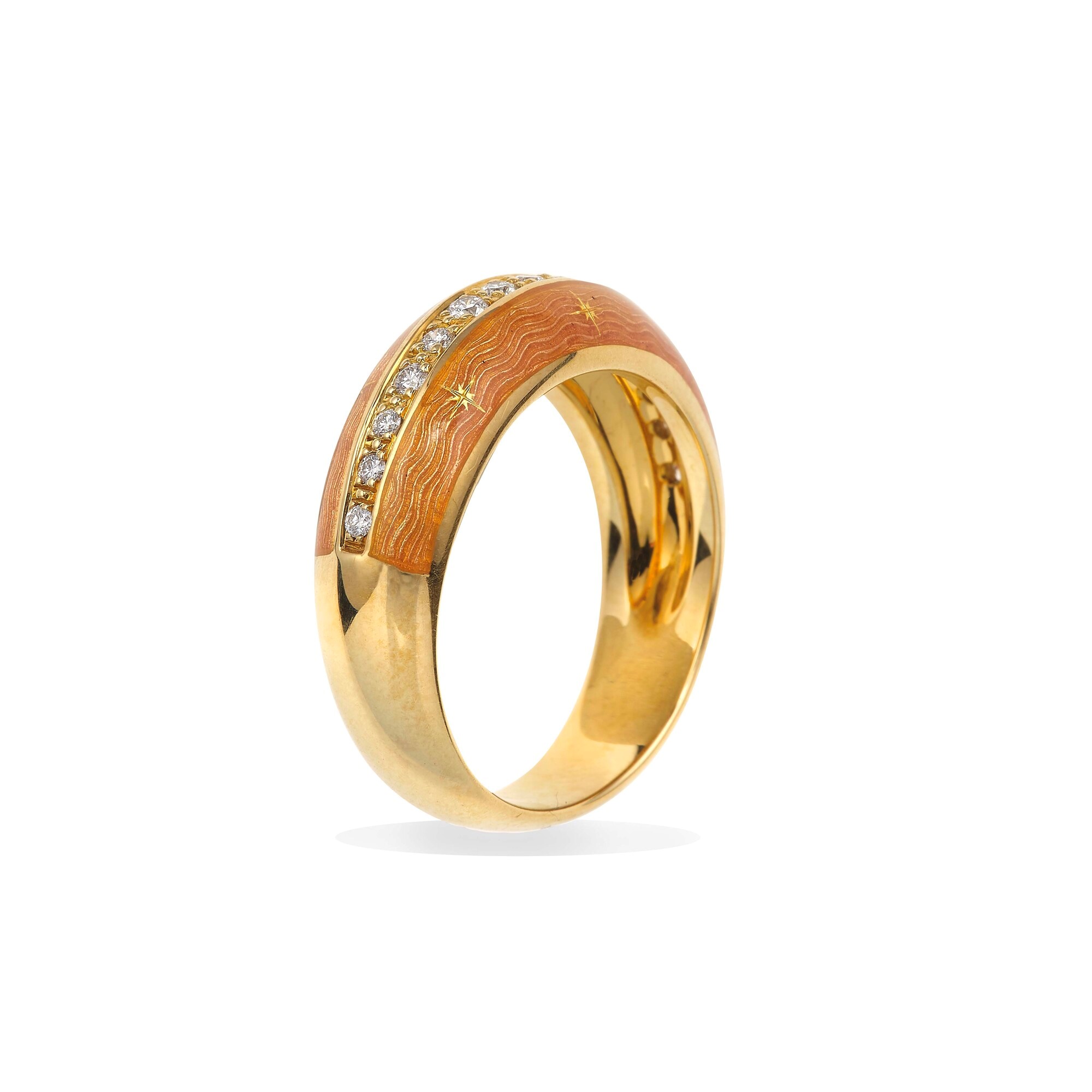 Fabergé, Anello in oro giallo con smalto arancione e diamanti, serie limitata n. 34/1000