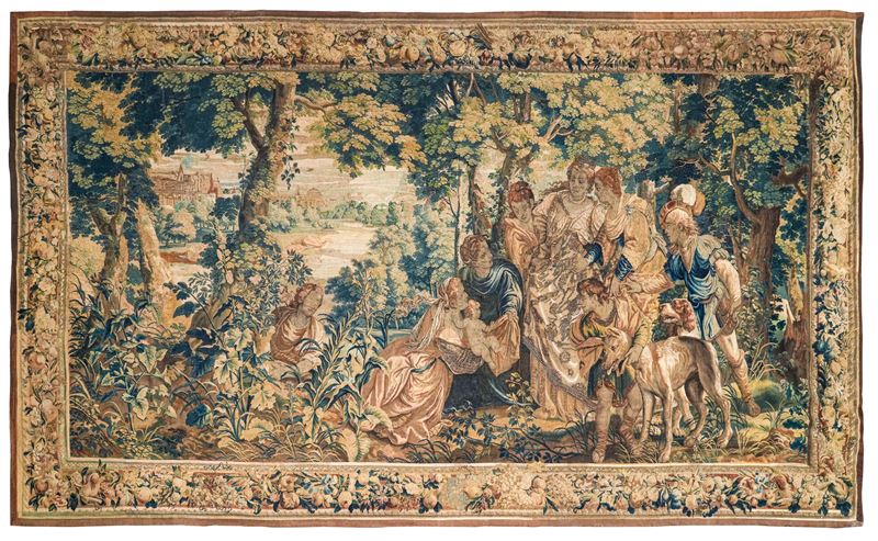 Grande arazzo fiammingo, manifattura di Bruxelles, terzo quarto del XVII secolo "Mosè salvato dalle acque"  - Asta Fine Art Selection - Cambi Casa d'Aste