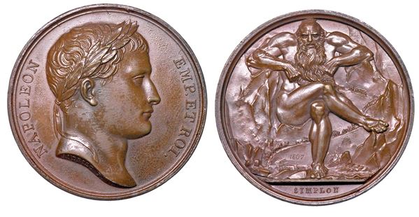 MILANO. NAPOLEONE, 1805-1814. Medaglia in bronzo 1807. Realizzazione della strada sul valico del Sempione.