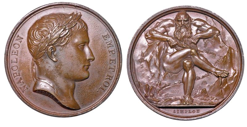 MILANO. NAPOLEONE, 1805-1814. Medaglia in bronzo 1807. Realizzazione della strada sul valico del Sempione.  - Auction Numismatics - Medals and popes - II - Cambi Casa d'Aste
