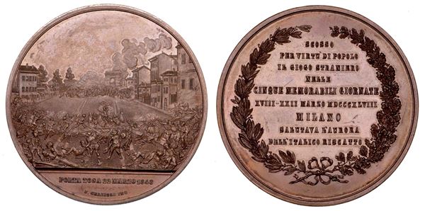 MILANO. FRANCESCO GIUSEPPE, 1848-1859. Medaglia in bronzo 22 Marzo 1848. Cinque giornate di Milano - Porta Tosa.
