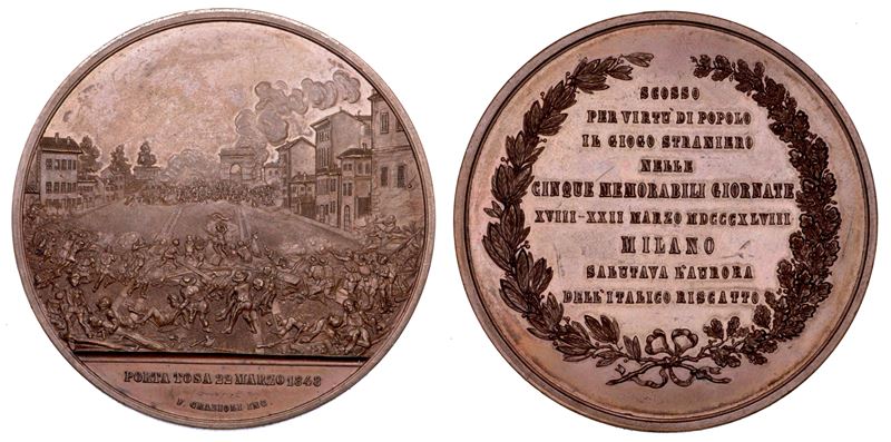 MILANO. FRANCESCO GIUSEPPE, 1848-1859. Medaglia in bronzo 22 Marzo 1848. Cinque giornate di Milano - Porta Tosa.  - Auction Numismatics - Medals and popes - II - Cambi Casa d'Aste
