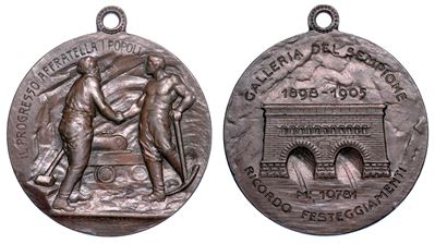 Milano. Galleria del Sempione. Medaglia in Bronzo. Ricordo dei Festeggiamenti 1905.