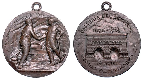 MILANO. GALLERIA DEL SEMPIONE. Medaglia in bronzo. Ricordo dei festeggiamenti 1905.