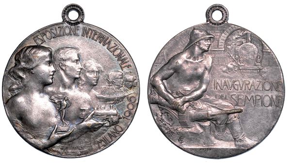 MILANO. GALLERIA DEL SEMPIONE (ESPOSIZIONE INTERNAZIONALE DI MILANO, 1906). Medaglia in bronzo argentato.