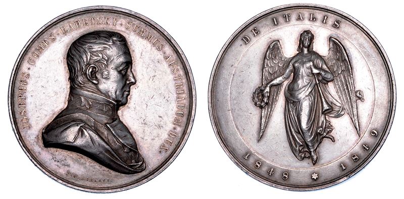 AUSTRIA. JOSEF WENZEL RADETZKY, 1766-1858. Medaglia in argento 1848. Vittorie del conte Radetzky in Italia.  - Auction Numismatics - Medals and popes - II - Cambi Casa d'Aste