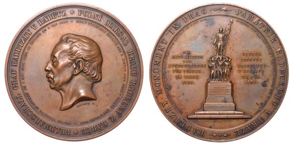 AUSTRIA. JOSEF WENZEL RADETZKY, 1766-1858. Medaglia in bronzo 1859. Monumento a Praga.