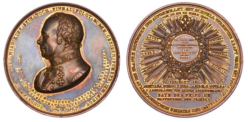 AUSTRIA. JOSEF WENZEL RADETZKY, 1766-1858. Medaglia in bronzo dorato 1849.  - Auction Numismatics - Medals and popes - II - Cambi Casa d'Aste